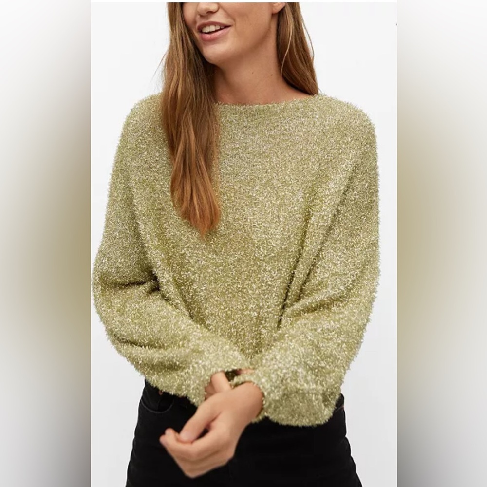 RACHEL ZOE Metallic Oversized Golden Textured Funky Casual Sweater Size Large